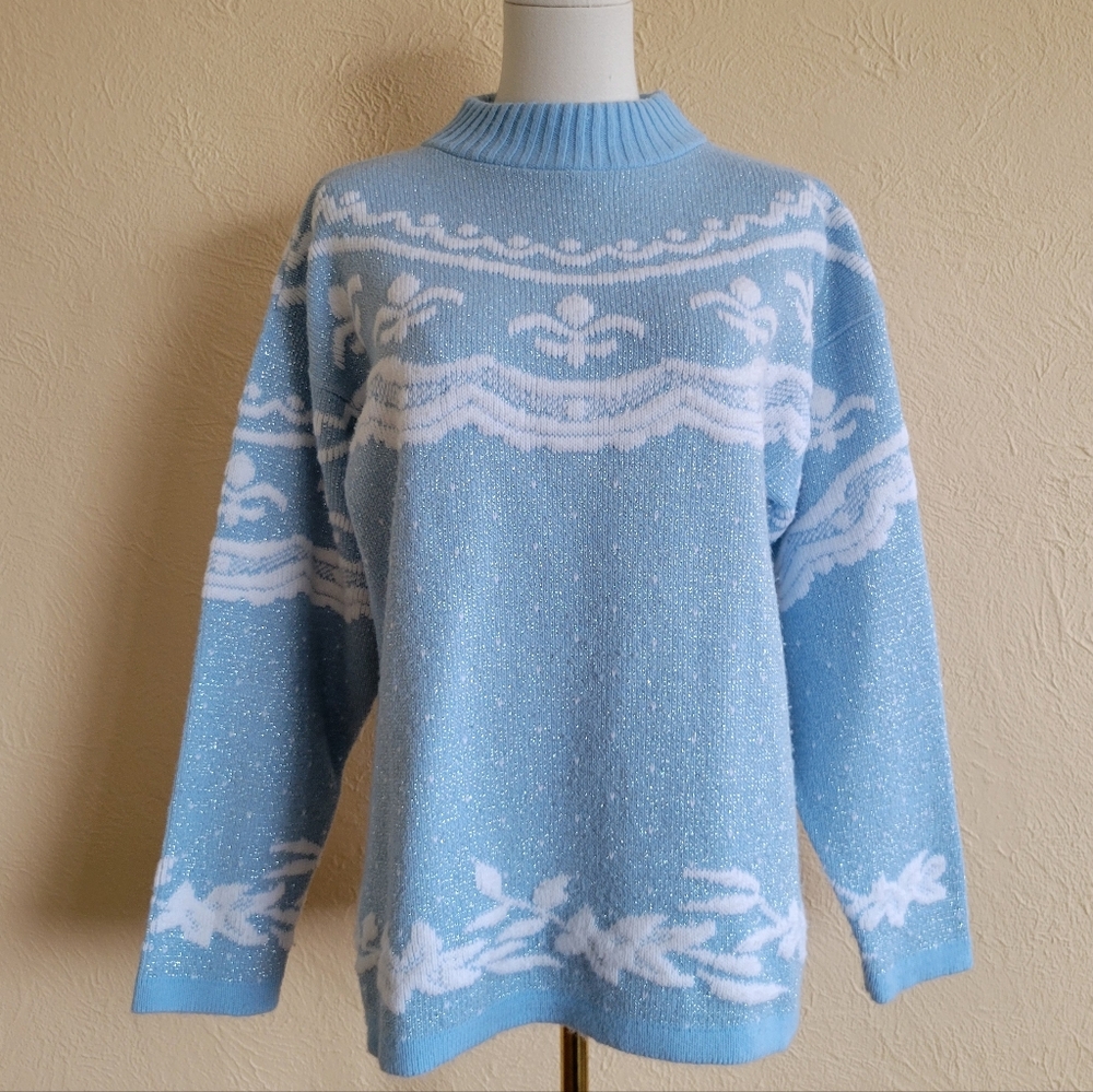 Alicia | 80s Vintage Light Blue & White Sweater